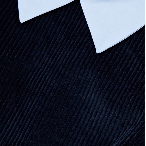 Sandro | Laury Contrast Collar Blue Corduroy Dress - Picture 4 of 13